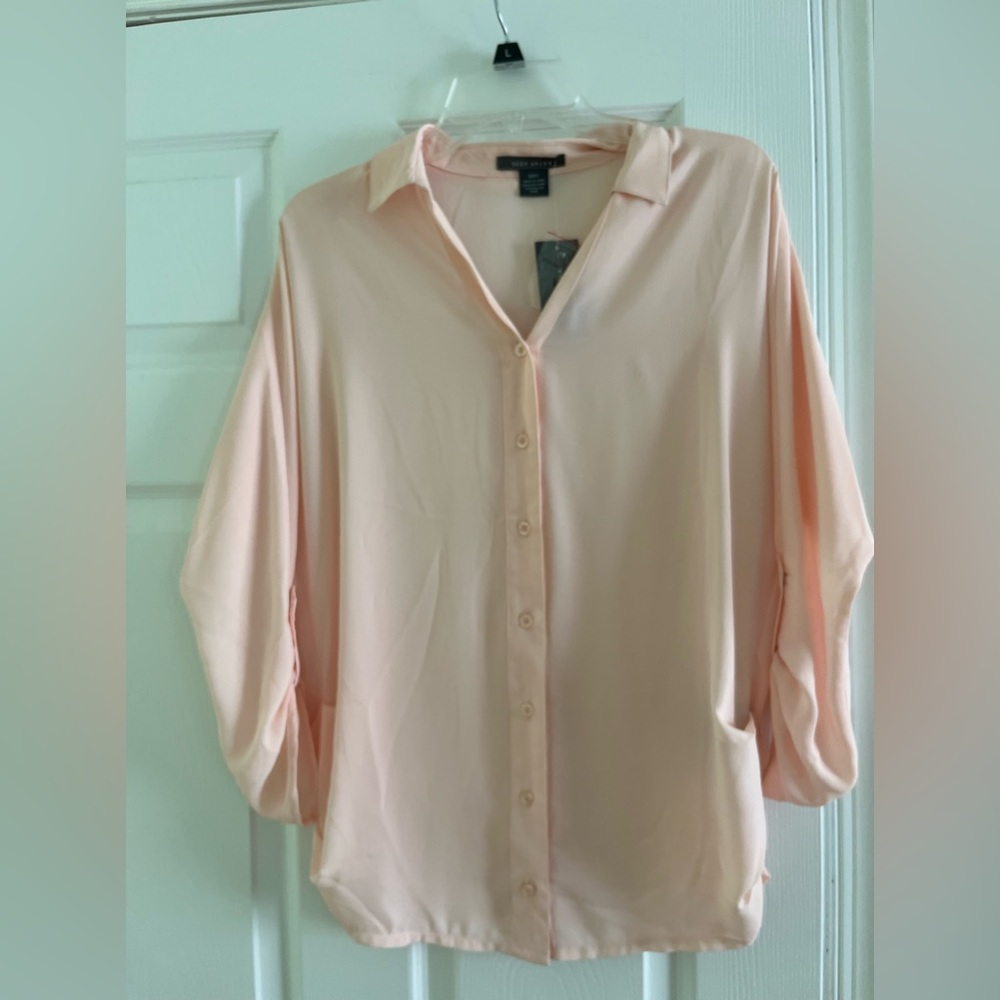 Women’s button downs Sheer with button to roll up sleeve